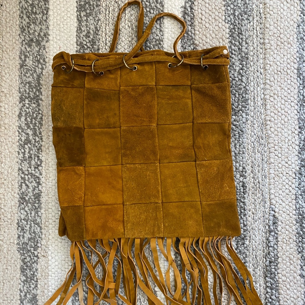 Brown Quilted Bag with Fringe